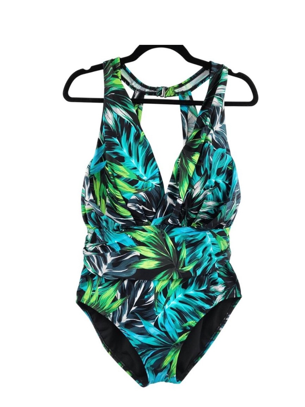 Aqua Green new women’s Tropical Leaf One-Piece Swimsuit - Green/Blue size L